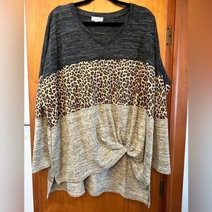 Umgee Charcoal and Black Knit Top